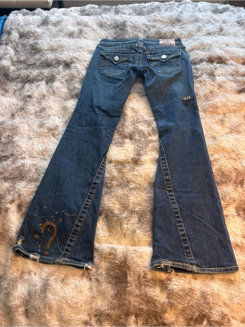 Rare Vintage True Religion Dark Blue Flare Jeans with Embroidered Accent